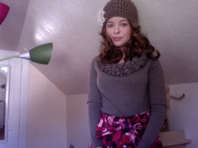 This cozy hat is perfect for winter.