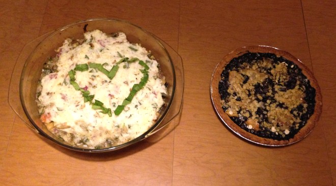 Shepherd's pie and blueberry pie